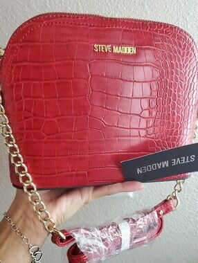 Steve Madden Red Croc-Embossed Chain Strap Crossbody